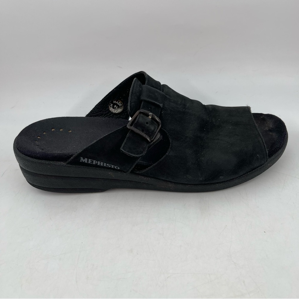 Mephisto Women’s Air Relax - SZ 11 - Black Suede Peep Toe Slip-On Wedge Sandals